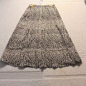 Leopard Print Midi Skirt - Beige/Black A-Line